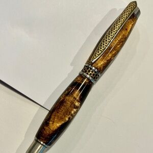 Handmade Hexagon Pattern 'Bee' Brushed Chrome & Brass 'Bee' Pen